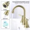 8 In. Widespread Bathroom Sink Faucet Lavatory Faucet 3 Hole 360-Degree Swivel Spout In Brushed Gold