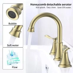 8 In. Widespread Bathroom Sink Faucet Lavatory Faucet 3 Hole 360-Degree Swivel Spout In Brushed Gold