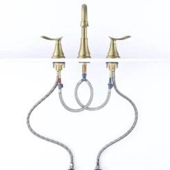 8 In. Widespread Bathroom Sink Faucet Lavatory Faucet 3 Hole 360-Degree Swivel Spout In Brushed Gold -Tahanbath brushed gold widespread bathroom faucets x dr 3007b na 76 1000