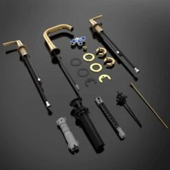 8 In. Widespread Double Handle Bathroom Faucet With Lift-Rod Drain Lavatory Bathroom Vanity Sink Faucet In Brushed Gold -Tahanbath brushed gold widespread bathroom faucets x dr ws au043000lk 44 1000