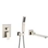 Single Handle 2-Spray 1.8 GPM Waterfall Wall Mounted Bathtub Swivel Tub Filler Faucet With Hand Shower In Brushed Nickel