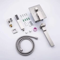 Single Handle 2-Spray 1.8 GPM Waterfall Wall Mounted Bathtub Swivel Tub Filler Faucet With Hand Shower In Brushed Nickel -Tahanbath brushed nickel bathtub shower faucet combos w1194 d93107bn kxc 66 1000