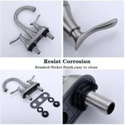 4 In. 2-Handle Bathroom Faucet Vanity Sink Faucet With Drain Kit In Brushed Nickel -Tahanbath brushed nickel centerset bathroom faucets x dr 4009 np 1f 1000