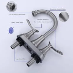 4 In. 2-Handle Bathroom Faucet Vanity Sink Faucet With Drain Kit In Brushed Nickel -Tahanbath brushed nickel centerset bathroom faucets x dr 4009 np 76 1000