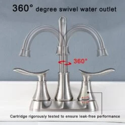 4 In. 2-Handle Bathroom Vanity Sink Faucets Bathroom Faucet With Drain Kit Included In Brushed Nickel -Tahanbath brushed nickel centerset bathroom faucets x dr 4009b np 31 1000