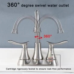 4 In. 2-Handle Bathroom Vanity Sink Faucets Bathroom Faucet With Drain Kit Included In Brushed Nickel -Tahanbath brushed nickel centerset bathroom faucets x dr 4009b np 4f 1000