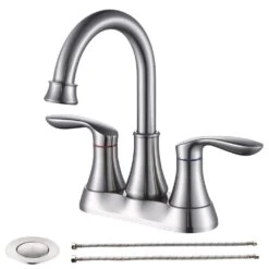 4 In. Centerset 2-Handle 360-Degree High Arc Swivel Spout Vanity Sink Faucet