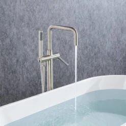 1-Handle Freestanding Tub Faucet With Hand Shower With Waterfall In Brushed Nickel -Tahanbath brushed nickel claw foot tub faucets q pzz 8008bn 1f 1000