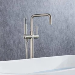 1-Handle Freestanding Tub Faucet With Hand Shower With Waterfall In Brushed Nickel -Tahanbath brushed nickel claw foot tub faucets q pzz 8008bn 4f 1000