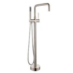 1-Handle Freestanding Tub Faucet With Hand Shower With Waterfall In Brushed Nickel