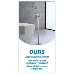 Single-Handle Free Standing Waterfall Tub Filler Bathroom Tub Faucet With Handheld Shower In Brushed Nickel -Tahanbath brushed nickel claw foot tub faucets q xy hs217n 44 1000