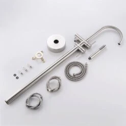 Single-Handle Free Standing Waterfall Tub Filler Bathroom Tub Faucet With Handheld Shower In Brushed Nickel -Tahanbath brushed nickel claw foot tub faucets q xy hs217n fa 1000