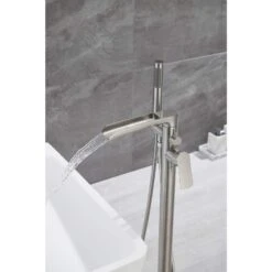 Luxury Freestanding Bathroom Cantilever Tub Faucets With Hand Shower Brass Shower Set In Brushed Nickel -Tahanbath brushed nickel claw foot tub faucets x xy hs273 77n 31 1000