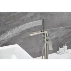 Luxury Freestanding Bathroom Cantilever Tub Faucets With Hand Shower Brass Shower Set In Brushed Nickel -Tahanbath brushed nickel claw foot tub faucets x xy hs273 77n 44 1000