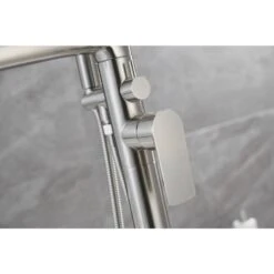 Luxury Freestanding Bathroom Cantilever Tub Faucets With Hand Shower Brass Shower Set In Brushed Nickel -Tahanbath brushed nickel claw foot tub faucets x xy hs273 77n 4f 1000