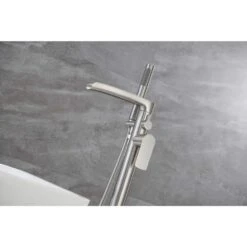 Luxury Freestanding Bathroom Cantilever Tub Faucets With Hand Shower Brass Shower Set In Brushed Nickel -Tahanbath brushed nickel claw foot tub faucets x xy hs273 77n fa 1000