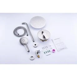 3-Spray Pattern With 2.5 GPM 10 In. Wall Mount Shower System Set Dual Shower Heads With Handheld Spray In Brushed Nickel -Tahanbath brushed nickel dual shower heads w1194 d96202bn zq 44 1000