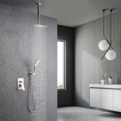 3-Spray Patterns With 2.5 GPM 12 In. Ceiling Mount Dual Shower Heads In Brushed Nickel -Tahanbath brushed nickel dual shower heads w1194 d97205bn kxc 31 1000