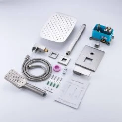 3-Spray Patterns With 2.5 GPM 12 In. Ceiling Mount Dual Shower Heads In Brushed Nickel -Tahanbath brushed nickel dual shower heads w1194 d97205bn kxc 76 1000