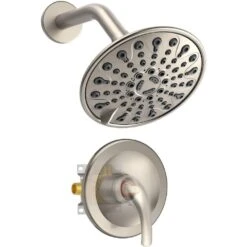 6-Spray Single Handle Round Shower Head Set Wall Mount Fixed And Handheld Shower Head 2.5 GPM In Brushed Nickel -Tahanbath brushed nickel dual shower heads x w1219 w43223 fa 1000