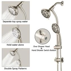7 Spray Settings Fixed And Handheld Shower Head In Brushed Nickel -Tahanbath brushed nickel dual shower heads x w1219 w47477 fa 1000
