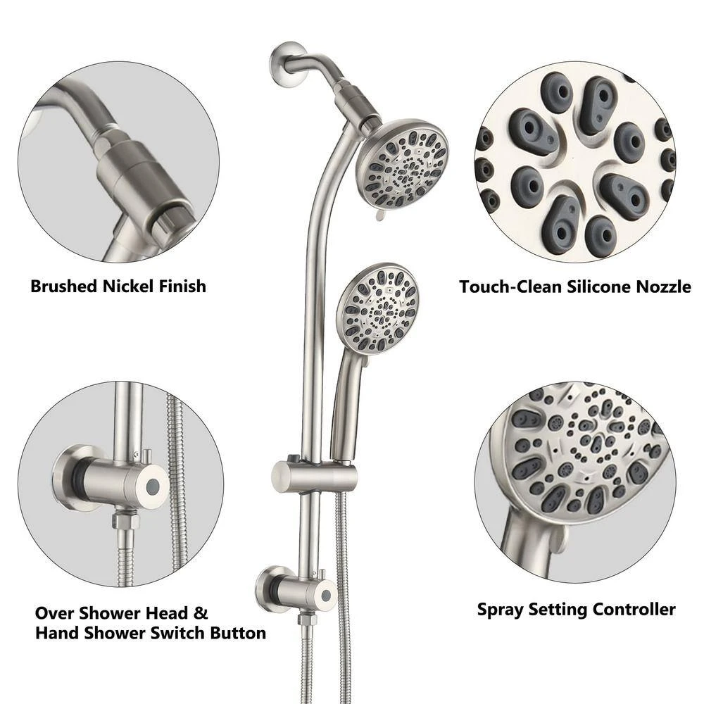 7-Spray Fixed And Handheld Shower Head Stainless Steel Slide Bar Combo In Brushed Nickel 1.8 GPM 2 7-Spray Fixed And Handheld Shower Head Stainless Steel Slide Bar Combo In Brushed Nickel 1.8 GPM - Image 2