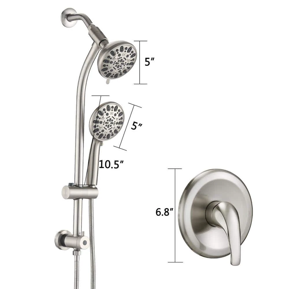 7-Spray Fixed And Handheld Shower Head Stainless Steel Slide Bar Combo In Brushed Nickel 1.8 GPM 6 7-Spray Fixed And Handheld Shower Head Stainless Steel Slide Bar Combo In Brushed Nickel 1.8 GPM - Image 6