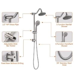 5 Spray Settings Dual Rain Shower Head With Handheld Shower Head 2.5 GPM In Brushed Nickel -Tahanbath brushed nickel dual shower heads x w1219 w56007 44 1000