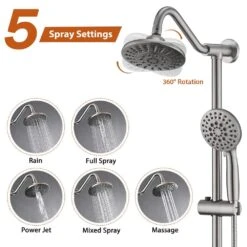 5 Spray Settings Dual Rain Shower Head With Handheld Shower Head 2.5 GPM In Brushed Nickel -Tahanbath brushed nickel dual shower heads x w1219 w56007 4f 1000