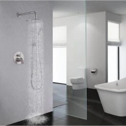 2-Spray Dual Shower Wall Mount Fixed And Handheld Shower Head Rainfall Shower System In Brushed Nickel 15 2-Spray Dual Shower Wall Mount Fixed And Handheld Shower Head Rainfall Shower System In Brushed Nickel -Tahanbath brushed nickel dual shower heads x xy hs274 55n 31 1000