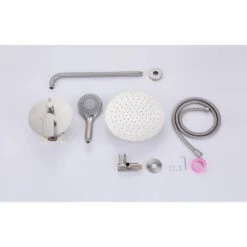 2-Spray Dual Shower Wall Mount Fixed And Handheld Shower Head Rainfall Shower System In Brushed Nickel 13 2-Spray Dual Shower Wall Mount Fixed And Handheld Shower Head Rainfall Shower System In Brushed Nickel -Tahanbath brushed nickel dual shower heads x xy hs274 55n fa 1000