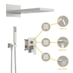 1-Spray Pattern Shower System Stainless Steel 22 In Fixed Shower Head With Hand Shower With Brushed Nickel -Tahanbath brushed nickel dual shower heads ybs 711gc ns q fa 1000