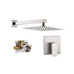 1-Spray Patterns With 2.5 GPM 10 In. Wall Mount Rain Fixed Shower Head In Brushed Nickel (Valve Included)