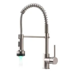 Single Handle Deck Mount Pull Down Sprayer Kitchen Faucet With LED In Brushed Nickel -Tahanbath brushed nickel pull down kitchen faucets q xy 289n 45 led c3 1000