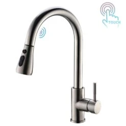 Single Handle Touch Sensor Gooseneck Pull Down Sprayer Kitchen Faucet In Brushed Nickel