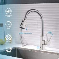 Single Handle Touchless Pull Down Sprayer Kitchen Faucet In Brushed Nickel -Tahanbath brushed nickel pull down kitchen faucets xy is2254n q 1f 1000