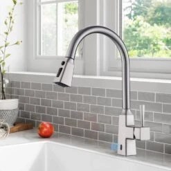 Single Handle Touchless Pull Down Sprayer Kitchen Faucet In Brushed Nickel -Tahanbath brushed nickel pull down kitchen faucets xy is2254n q 31 1000