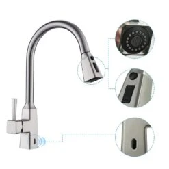 Single Handle Touchless Pull Down Sprayer Kitchen Faucet In Brushed Nickel -Tahanbath brushed nickel pull down kitchen faucets xy is2254n q 44 1000