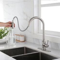 Single-Handle Touch High Arc Stainless Steel Pull Out Sprayer Kitchen Faucet In Brushed Nickel -Tahanbath brushed nickel pull out kitchen faucets d0102hpitdu kxc 1f 1000