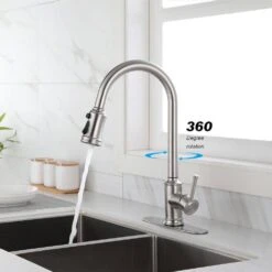 Single-Handle Touch High Arc Stainless Steel Pull Out Sprayer Kitchen Faucet In Brushed Nickel -Tahanbath brushed nickel pull out kitchen faucets d0102hpitdu kxc 4f 1000