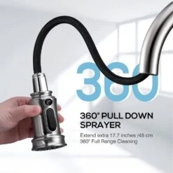 Single-Handle 3 Ways Setting Gooseneck Pull Out Sprayer Kitchen Faucet With Deckplate Included In Brushed Nickel -Tahanbath brushed nickel pull out kitchen faucets q dr wsbnau061100 1f 1000