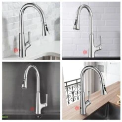 Single-Handle Touchless Pull Out Kitchen Faucet With Sprayer Kitchen Sink Faucets Smart One Hole Taps Brushed Nickel -Tahanbath brushed nickel pull out kitchen faucets q xy is1230 33c 1f 1000