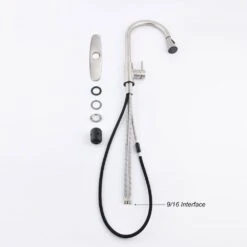 Single-Handle Deck Mount Gooseneck Pull Out Sprayer Kitchen Faucet With Deckplate Included In Brushed Nickel -Tahanbath brushed nickel pull out kitchen faucets w127264932 kxc 76 1000