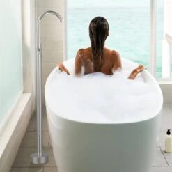 Single-Handle Floor-Mount Floor Bathtub Faucets Roman Tub Faucet In Brushed Nickel -Tahanbath brushed nickel roman tub faucets x dr 51015bn 1f 1000