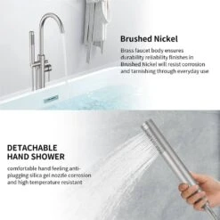 Single-Handle Floor-Mount Floor Bathtub Faucets Roman Tub Faucet In Brushed Nickel -Tahanbath brushed nickel roman tub faucets x dr 51015bn fa 1000