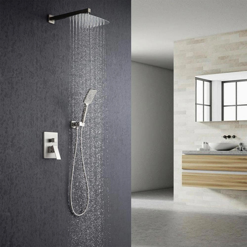 Rainfall 12 In. Square Shower Head Combo Set With Rough-in Valve Body And Trim Included In Brushed Nickel 8 Rainfall 12 In. Square Shower Head Combo Set With Rough-in Valve Body And Trim Included In Brushed Nickel - Image 8