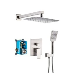 Rainfall 12 In. Square Shower Head Combo Set With Rough-in Valve Body And Trim Included In Brushed Nickel