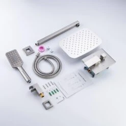 Rainfall 12 In. Square Shower Head Combo Set With Rough-in Valve Body And Trim Included In Brushed Nickel 14 Rainfall 12 In. Square Shower Head Combo Set With Rough-in Valve Body And Trim Included In Brushed Nickel -Tahanbath brushed nickel shower faucets w1194 d97202bn kxc 76 1000