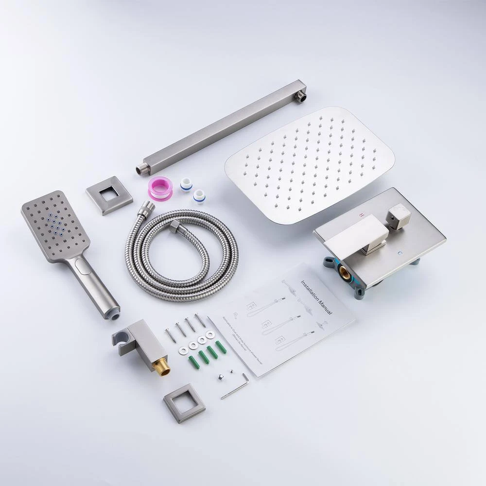 Rainfall 12 In. Square Shower Head Combo Set With Rough-in Valve Body And Trim Included In Brushed Nickel 7 Rainfall 12 In. Square Shower Head Combo Set With Rough-in Valve Body And Trim Included In Brushed Nickel - Image 7