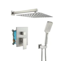 Single-Handle 3-Spray Patterns Anti-scald Shower Fixtures With Rough-In Pressure Balanced Valve In Brushed Nickel